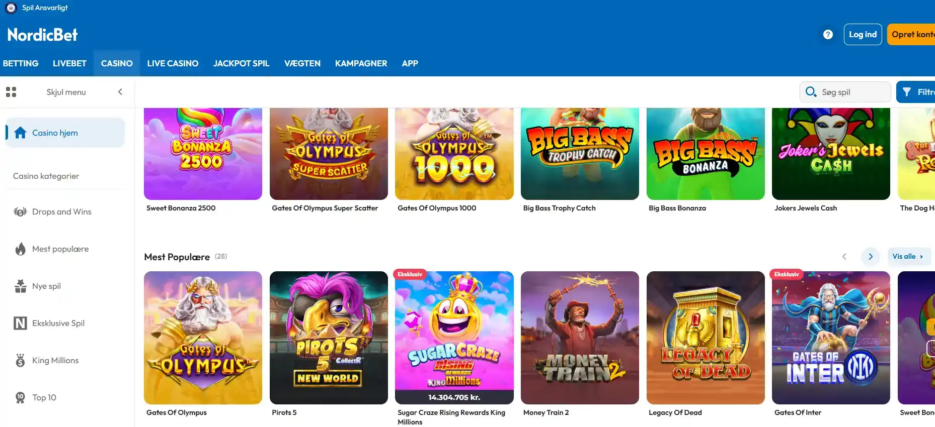 NordicBet spil – slots, bordspil og casino-udvalg